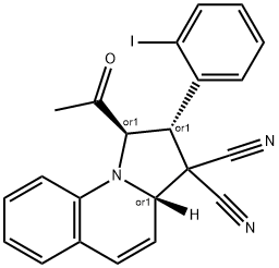1-acetyl-2-(2-iodophenyl)-1,2-dihydropyrrolo[1,2-a]quinoline-3,3(3aH)-dicarbonitrile Struktur