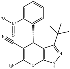 6-amino-3-tert-butyl-4-{2-nitrophenyl}-1,4-dihydropyrano[2,3-c]pyrazole-5-carbonitrile Structure