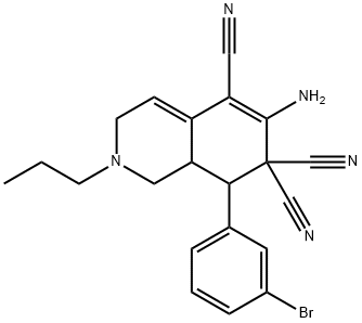6-amino-8-(3-bromophenyl)-2-propyl-2,3,8,8a-tetrahydro-5,7,7(1H)-isoquinolinetricarbonitrile Structure