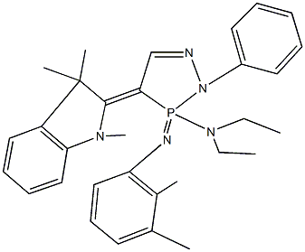 N-[3-(diethylamino)-2-phenyl-4-(1,3,3-trimethyl-1,3-dihydro-2H-indol-2-ylidene)-3,4-dihydro-2H-1,2,3lambda~5~-diazaphosphol-3-ylidene]-N-(2,3-dimethylphenyl)amine Struktur