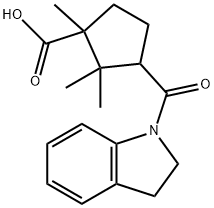 3-(2,3-dihydro-1H-indol-1-ylcarbonyl)-1,2,2-trimethylcyclopentanecarboxylic acid Struktur