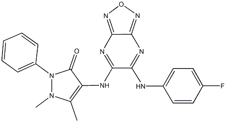 4-{[6-(4-fluoroanilino)[1,2,5]oxadiazolo[3,4-b]pyrazin-5-yl]amino}-1,5-dimethyl-2-phenyl-1,2-dihydro-3H-pyrazol-3-one Structure