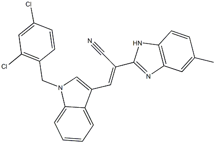3-[1-(2,4-dichlorobenzyl)-1H-indol-3-yl]-2-(5-methyl-1H-benzimidazol-2-yl)acrylonitrile Struktur