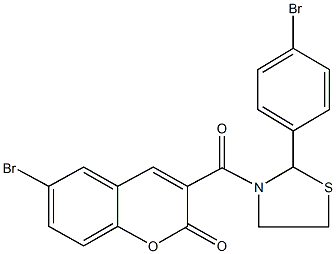 6-bromo-3-{[2-(4-bromophenyl)-1,3-thiazolidin-3-yl]carbonyl}-2H-chromen-2-one,294874-90-1,结构式