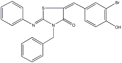 3-benzyl-5-(3-bromo-4-hydroxybenzylidene)-2-(phenylimino)-1,3-thiazolidin-4-one Structure