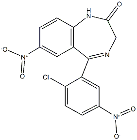 5-{2-chloro-5-nitrophenyl}-7-nitro-1,3-dihydro-2H-1,4-benzodiazepin-2-one 化学構造式