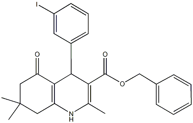 phenylmethyl 4-(3-iodophenyl)-2,7,7-trimethyl-5-oxo-1,4,5,6,7,8-hexahydroquinoline-3-carboxylate 结构式