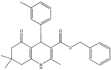 phenylmethyl 4-(3-iodophenyl)-2,7,7-trimethyl-5-oxo-1,4,5,6,7,8-hexahydroquinoline-3-carboxylate Struktur