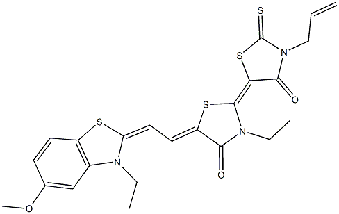 3'-allyl-3-ethyl-5-[2-(3-ethyl-5-methoxy-1,3-benzothiazol-2(3H)-ylidene)ethylidene]-2'-thioxo-2,5'-bis[1,3-thiazolidin-2-ylidene]-4,4'-dione Struktur
