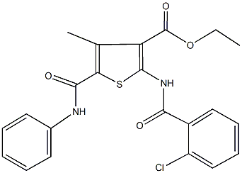 ethyl 5-(anilinocarbonyl)-2-[(2-chlorobenzoyl)amino]-4-methyl-3-thiophenecarboxylate Structure