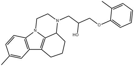 1-(8-methyl-1,2,3a,4,5,6-hexahydro-3H-pyrazino[3,2,1-jk]carbazol-3-yl)-3-(2-methylphenoxy)-2-propanol 化学構造式