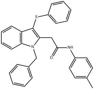 2-[1-benzyl-3-(phenylsulfanyl)-1H-indol-2-yl]-N-(4-methylphenyl)acetamide,296245-60-8,结构式