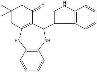 11-(1H-indol-3-yl)-3,3-dimethyl-2,3,4,5,10,11-hexahydro-1H-dibenzo[b,e][1,4]diazepin-1-one Struktur