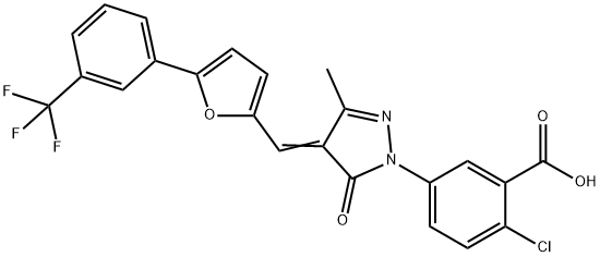 2-chloro-5-[3-methyl-5-oxo-4-({5-[3-(trifluoromethyl)phenyl]-2-furyl}methylene)-4,5-dihydro-1H-pyrazol-1-yl]benzoic acid Structure