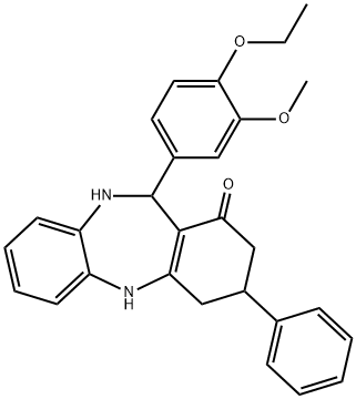 11-(4-ethoxy-3-methoxyphenyl)-3-phenyl-2,3,4,5,10,11-hexahydro-1H-dibenzo[b,e][1,4]diazepin-1-one 化学構造式