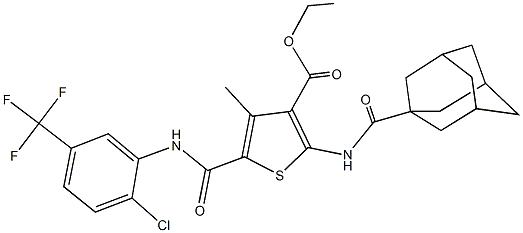 ethyl 2-[(1-adamantylcarbonyl)amino]-5-{[2-chloro-5-(trifluoromethyl)anilino]carbonyl}-4-methyl-3-thiophenecarboxylate Structure