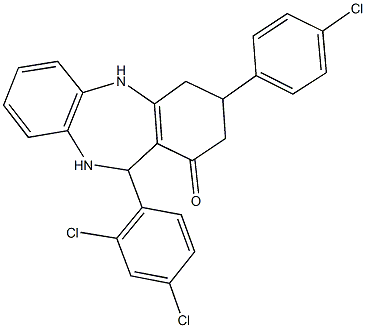 3-(4-chlorophenyl)-11-(2,4-dichlorophenyl)-2,3,4,5,10,11-hexahydro-1H-dibenzo[b,e][1,4]diazepin-1-one Struktur