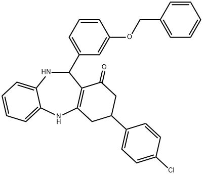 11-[3-(benzyloxy)phenyl]-3-(4-chlorophenyl)-2,3,4,5,10,11-hexahydro-1H-dibenzo[b,e][1,4]diazepin-1-one Struktur