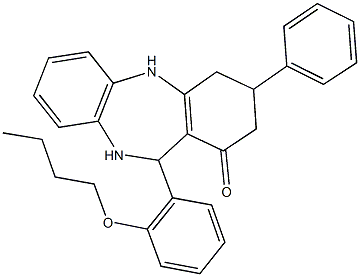 11-(2-butoxyphenyl)-3-phenyl-2,3,4,5,10,11-hexahydro-1H-dibenzo[b,e][1,4]diazepin-1-one Structure