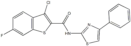 3-chloro-6-fluoro-N-(4-phenyl-1,3-thiazol-2-yl)-1-benzothiophene-2-carboxamide 化学構造式