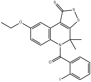 8-ethoxy-5-(2-iodobenzoyl)-4,4-dimethyl-4,5-dihydro-1H-[1,2]dithiolo[3,4-c]quinoline-1-thione 化学構造式