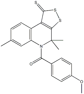 5-(4-methoxybenzoyl)-4,4,7-trimethyl-4,5-dihydro-1H-[1,2]dithiolo[3,4-c]quinoline-1-thione 结构式