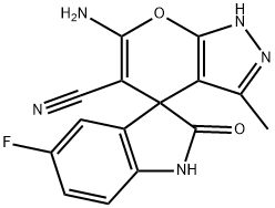 6-amino-5-cyano-5'-fluoro-3-methyl-1,1',3',4-tetrahydro-2'-oxospiro(pyrano[2,3-c]pyrazole-4,3'-[2'H]-indole)|