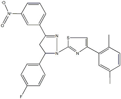 4-(2,5-dimethylphenyl)-2-(5-(4-fluorophenyl)-3-{3-nitrophenyl}-4,5-dihydro-1H-pyrazol-1-yl)-1,3-thiazole Structure