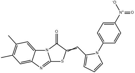 2-[(1-{4-nitrophenyl}-1H-pyrrol-2-yl)methylene]-6,7-dimethyl[1,3]thiazolo[3,2-a]benzimidazol-3(2H)-one Struktur