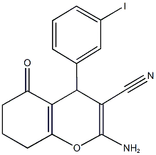 2-amino-4-(3-iodophenyl)-5-oxo-5,6,7,8-tetrahydro-4H-chromene-3-carbonitrile,296798-10-2,结构式