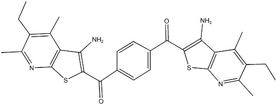 (3-amino-5-ethyl-4,6-dimethylthieno[2,3-b]pyridin-2-yl){4-[(3-amino-5-ethyl-4,6-dimethylthieno[2,3-b]pyridin-2-yl)carbonyl]phenyl}methanone Struktur