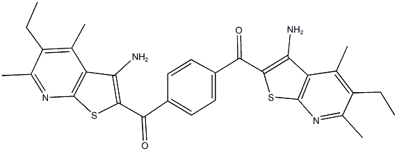 (3-amino-5-ethyl-4,6-dimethylthieno[2,3-b]pyridin-2-yl){4-[(3-amino-5-ethyl-4,6-dimethylthieno[2,3-b]pyridin-2-yl)carbonyl]phenyl}methanone,296877-43-5,结构式