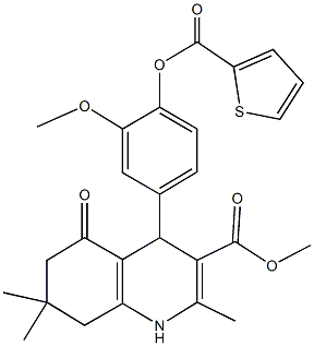 methyl 4-{3-methoxy-4-[(2-thienylcarbonyl)oxy]phenyl}-2,7,7-trimethyl-5-oxo-1,4,5,6,7,8-hexahydro-3-quinolinecarboxylate Struktur