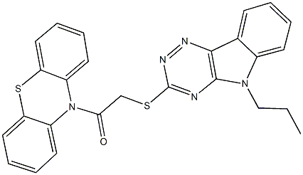 10-{[(5-propyl-5H-[1,2,4]triazino[5,6-b]indol-3-yl)sulfanyl]acetyl}-10H-phenothiazine,296896-76-9,结构式