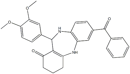 7-benzoyl-11-(3,4-dimethoxyphenyl)-2,3,4,5,10,11-hexahydro-1H-dibenzo[b,e][1,4]diazepin-1-one,297160-20-4,结构式