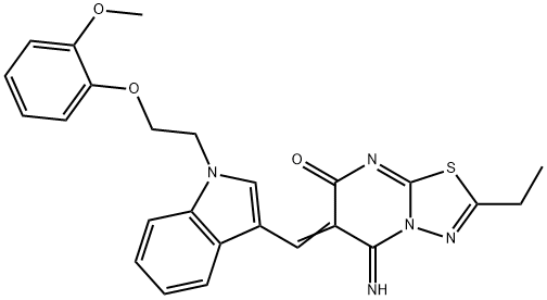 2-ethyl-5-imino-6-({1-[2-(2-methoxyphenoxy)ethyl]-1H-indol-3-yl}methylene)-5,6-dihydro-7H-[1,3,4]thiadiazolo[3,2-a]pyrimidin-7-one Structure