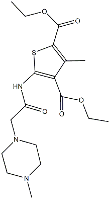 diethyl 3-methyl-5-{[(4-methyl-1-piperazinyl)acetyl]amino}-2,4-thiophenedicarboxylate Struktur