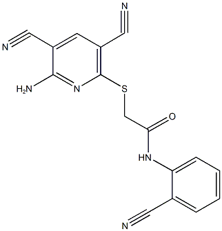 2-[(6-amino-3,5-dicyano-2-pyridinyl)sulfanyl]-N-(2-cyanophenyl)acetamide 结构式