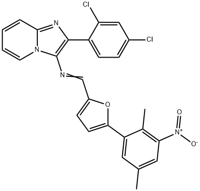 2-(2,4-dichlorophenyl)-3-{[(5-{3-nitro-2,5-dimethylphenyl}-2-furyl)methylene]amino}imidazo[1,2-a]pyridine Structure