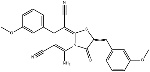 5-amino-2-(3-methoxybenzylidene)-7-(3-methoxyphenyl)-3-oxo-2,3-dihydro-7H-[1,3]thiazolo[3,2-a]pyridine-6,8-dicarbonitrile 化学構造式