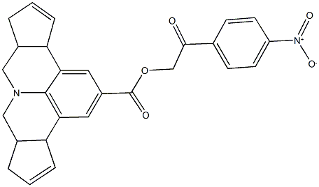 2-{4-nitrophenyl}-2-oxoethyl 3b,6,6a,7,9,9a,10,12a-octahydrocyclopenta[c]cyclopenta[4,5]pyrido[3,2,1-ij]quinoline-2-carboxylate 化学構造式