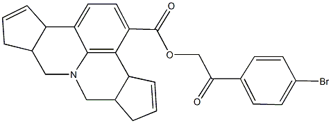 2-(4-bromophenyl)-2-oxoethyl 3b,6,6a,7,9,9a,10,12a-octahydrocyclopenta[c]cyclopenta[4,5]pyrido[3,2,1-ij]quinoline-1-carboxylate Struktur