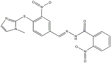 2-nitro-N'-{3-nitro-4-[(1-methyl-1H-imidazol-2-yl)sulfanyl]benzylidene}benzohydrazide Struktur