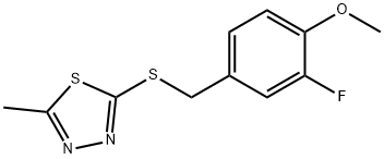 2-fluoro-4-{[(5-methyl-1,3,4-thiadiazol-2-yl)sulfanyl]methyl}phenyl methyl ether Struktur