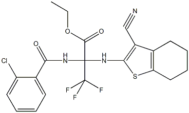 ethyl 2-[(2-chlorobenzoyl)amino]-2-[(3-cyano-4,5,6,7-tetrahydro-1-benzothiophen-2-yl)amino]-3,3,3-trifluoropropanoate|