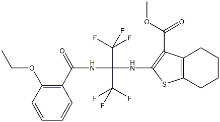 methyl 2-{[1-[(2-ethoxybenzoyl)amino]-2,2,2-trifluoro-1-(trifluoromethyl)ethyl]amino}-4,5,6,7-tetrahydro-1-benzothiophene-3-carboxylate Struktur