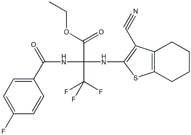 ethyl 2-[(3-cyano-4,5,6,7-tetrahydro-1-benzothiophen-2-yl)amino]-3,3,3-trifluoro-2-[(4-fluorobenzoyl)amino]propanoate|