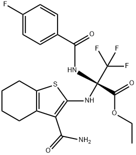 ethyl 2-{[3-(aminocarbonyl)-4,5,6,7-tetrahydro-1-benzothien-2-yl]amino}-3,3,3-trifluoro-2-[(4-fluorobenzoyl)amino]propanoate Structure