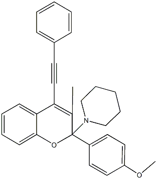 1-[2-(4-methoxyphenyl)-3-methyl-4-(phenylethynyl)-2H-chromen-2-yl]piperidine Structure