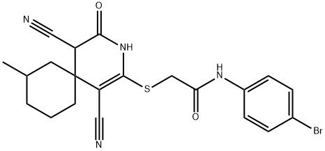 N-(4-bromophenyl)-2-[(1,5-dicyano-8-methyl-4-oxo-3-azaspiro[5.5]undec-1-en-2-yl)sulfanyl]acetamide 结构式